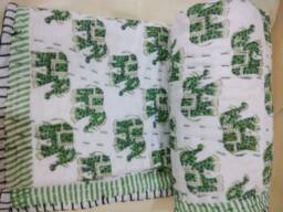 Handmade Kantha Baby Quilt Block Print Cotton Throw - 40x40/40x60 - thumbnail 1