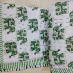 Handmade Kantha Baby Quilt Block Print Cotton Throw - 40x40/40x60 - thumbnail 3