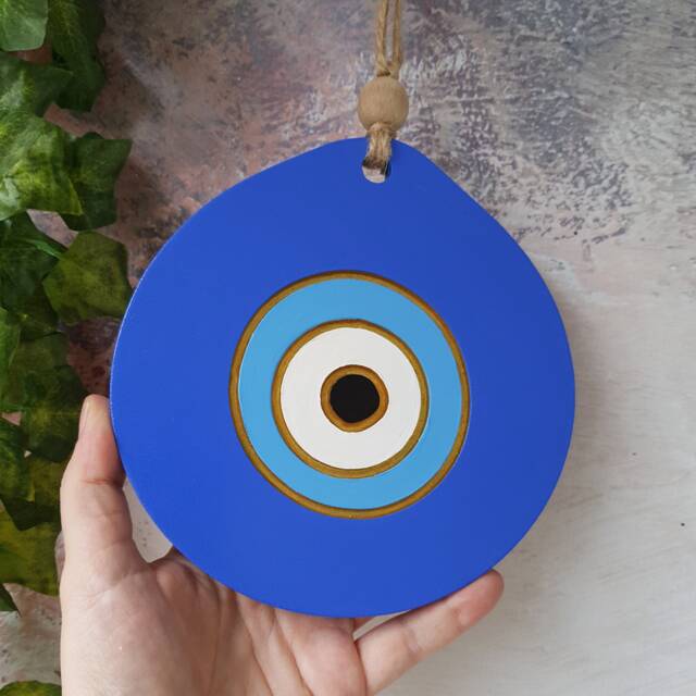 Hand-Painted Blue Evil Eye Wooden Large Wall Hanging - Lightweight & Durable Mdf Nazar Ornament - image 1