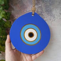 Hand-Painted Blue Evil Eye Wooden Large Wall Hanging - Lightweight & Durable Mdf Nazar Ornament - thumbnail 1