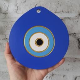 Hand-Painted Blue Evil Eye Wooden Large Wall Hanging - Lightweight & Durable Mdf Nazar Ornament - thumbnail 2