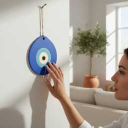 Hand-Painted Blue Evil Eye Wooden Large Wall Hanging - Lightweight & Durable Mdf Nazar Ornament - thumbnail 4