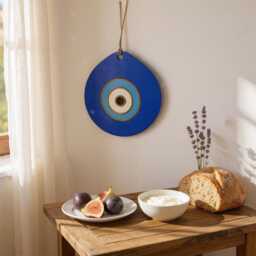 Hand-Painted Blue Evil Eye Wooden Large Wall Hanging - Lightweight & Durable Mdf Nazar Ornament - thumbnail 3