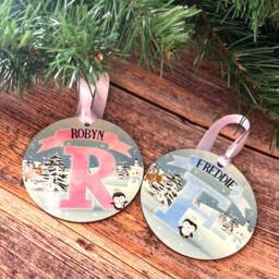 Personalized Penguin Christmas Bauble Initial Name Decoration - thumbnail 3