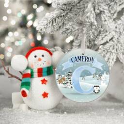 Personalized Penguin Christmas Bauble Initial Name Decoration - thumbnail 2