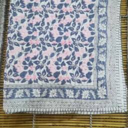 Floral Print Cotton Baby Quilt Hand Block Kantha Blanket - thumbnail 2