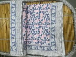 Floral Print Cotton Baby Quilt Hand Block Kantha Blanket - thumbnail 1