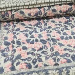 Floral Print Cotton Baby Quilt Hand Block Kantha Blanket - thumbnail 4
