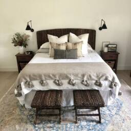 Moroccan Pom Blanket Throw Bedding, Cotton, Handwoven On A Wooden Loom. Blanket, Bohemian Throw, Berber Bed Cover