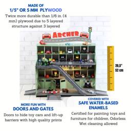 Personalized Toy Car Garage - Wood Plywood, Ramp & Lights - thumbnail 2