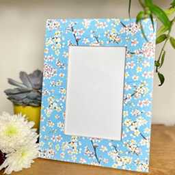 Blossom Floral Decoupaged Photo Frame, Oriental Shabby Chic Wooden Picture Blue & White Flower Decor - thumbnail 2