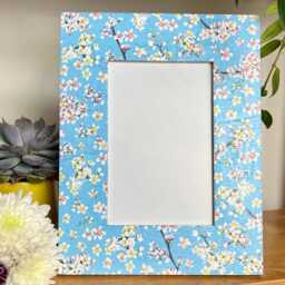 Blossom Floral Decoupaged Photo Frame, Oriental Shabby Chic Wooden Picture Blue & White Flower Decor - thumbnail 4