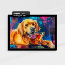 Golden Retriever Cocktail Glass Painting Framed Poster Print & Canvas Wall Decor Art Bar Kitchen Room Dog Gift Pet - thumbnail 2