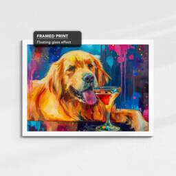 Golden Retriever Cocktail Glass Painting Framed Poster Print & Canvas Wall Decor Art Bar Kitchen Room Dog Gift Pet - thumbnail 3