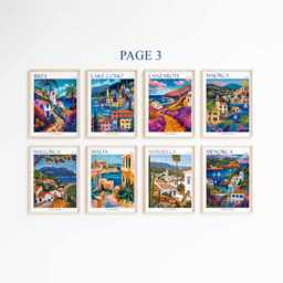 European Coastal Travel Poster Set Amalfi Coast, Capri Prints - thumbnail 3