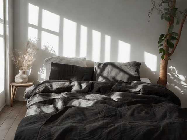 Charcoal Linen Bedding Set Rustic Duvet Cover & 2 Pillowcases Soft Medium Weight Bedding, Stonewashed Comfort - image 1