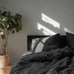 Charcoal Linen Bedding Set Rustic Duvet Cover & 2 Pillowcases Soft Medium Weight Bedding, Stonewashed Comfort - thumbnail 4