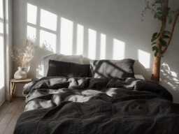 Charcoal Linen Bedding Set Rustic Duvet Cover & 2 Pillowcases Soft Medium Weight Bedding, Stonewashed Comfort - thumbnail 1