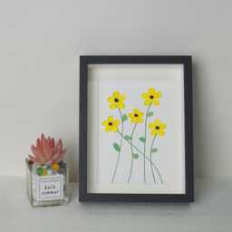 Handcrafted Sea Glass Flower Art Yellow Floral Wall Decor - thumbnail 1
