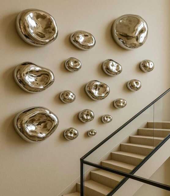 Modern Mirror Wall Art Set - Hand-Blown Silver Glass Pebble Sculptures, Organic Shapes For Luxury Minimalist Home D??cor - image 1