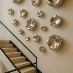 Modern Mirror Wall Art Set - Hand-Blown Silver Glass Pebble Sculptures, Organic Shapes For Luxury Minimalist Home D??cor - thumbnail 3