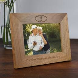 Personalised Diamond Wedding Anniversary Wooden Photo Frame 60Th Oak Effect 6x4 7x5 Landscape Keepsake Couple Parents Mum Dad Present - thumbnail 2