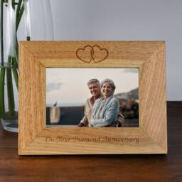 Personalised Diamond Wedding Anniversary Wooden Photo Frame 60Th Oak Effect 6x4 7x5 Landscape Keepsake Couple Parents Mum Dad Present