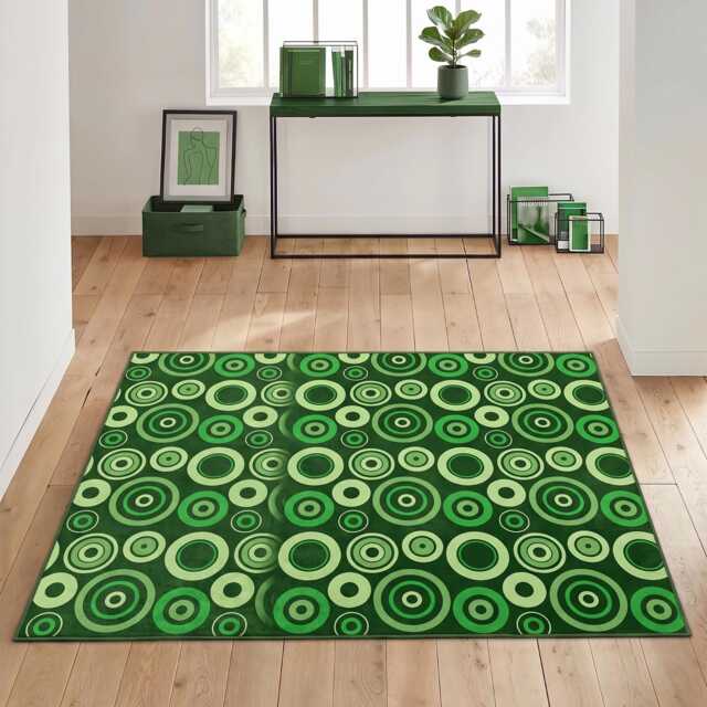 Retro Green Circle Area Rug, Washable Mid Century Modern Living Room Mat - image 1