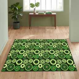 Retro Green Circle Area Rug, Washable Mid Century Modern Living Room Mat - thumbnail 3
