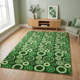 Retro Green Circle Area Rug, Washable Mid Century Modern Living Room Mat - thumbnail 2