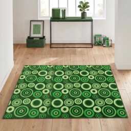 Retro Green Circle Area Rug, Washable Mid Century Modern Living Room Mat - thumbnail 1