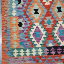 Kilim Rug Multicolour, Handmade Artisan Afghan Turkish, Scandinavian, Navajo, Bohemian Flatweave, Natural Wool 195x152 cm - thumbnail 4