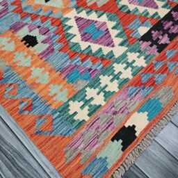 Kilim Rug Multicolour, Handmade Artisan Afghan Turkish, Scandinavian, Navajo, Bohemian Flatweave, Natural Wool 195x152 cm - thumbnail 2