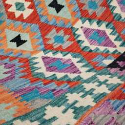 Kilim Rug Multicolour, Handmade Artisan Afghan Turkish, Scandinavian, Navajo, Bohemian Flatweave, Natural Wool 195x152 cm - thumbnail 3