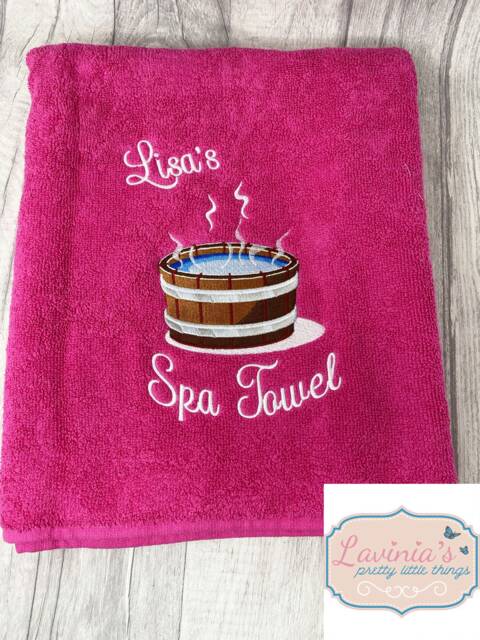 Embroidered Spa Towel, Custom Name, Hot Tub Design - image 1