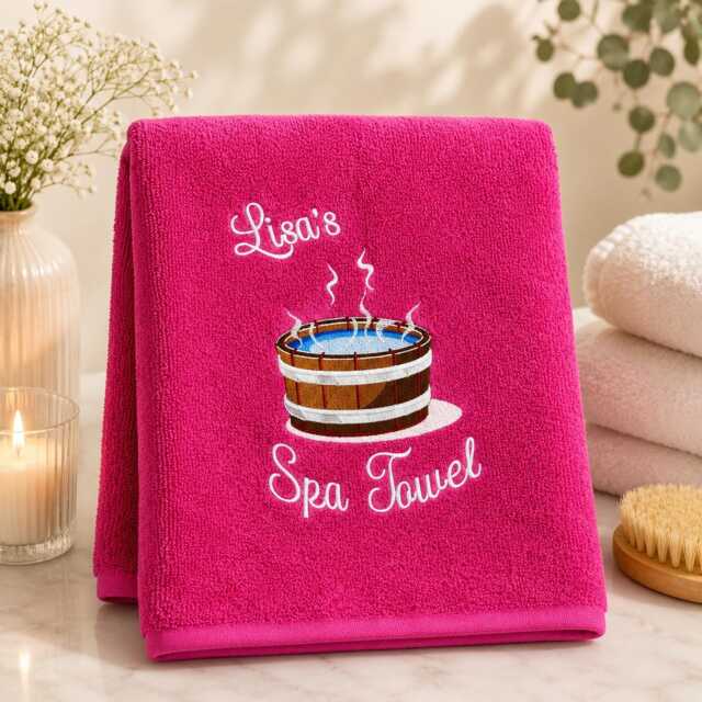 Embroidered Spa Towel, Custom Name, Hot Tub Design - image 1