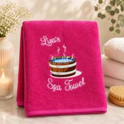Embroidered Spa Towel, Custom Name, Hot Tub Design - thumbnail 1