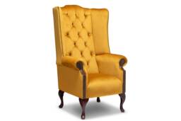 Chesterfield Extra High Back Wing Chair in Golden Soft Velvet & Leather - thumbnail 1