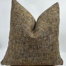 Brown & Yellow Basketweave Woven Pillow Cover, Fall Decor, Natural Linen Textured Thick Fabric, Brown Pillow, Decorative - thumbnail 2