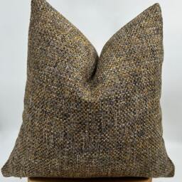 Brown & Yellow Basketweave Woven Pillow Cover, Fall Decor, Natural Linen Textured Thick Fabric, Brown Pillow, Decorative - thumbnail 4