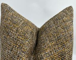 Brown & Yellow Basketweave Woven Pillow Cover, Fall Decor, Natural Linen Textured Thick Fabric, Brown Pillow, Decorative - thumbnail 1