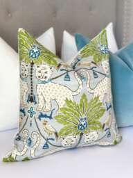 Jaguar Print Throw Pillow Cover , Mist Blue Decorative Animal - thumbnail 1