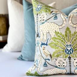 Jaguar Print Throw Pillow Cover , Mist Blue Decorative Animal - thumbnail 2