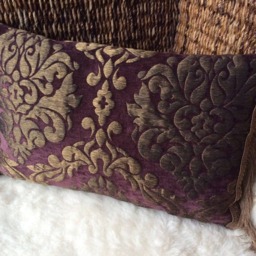 Velvet Brocade Decorative Cushion Cover Purple/Golden Bronze - Fringe Trimmings, Historical Ornaments, Middle Ages, Woven Fabric 40 X 60 cm - thumbnail 2