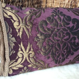Velvet Brocade Decorative Cushion Cover Purple/Golden Bronze - Fringe Trimmings, Historical Ornaments, Middle Ages, Woven Fabric 40 X 60 cm - thumbnail 3