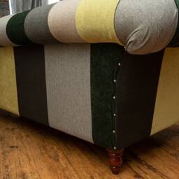 Unique British Handmade 3 Seater Patchwork Chesterfield Sofa - Multicolour Textured Green Velvets & Grey Herringbone Wool - thumbnail 4