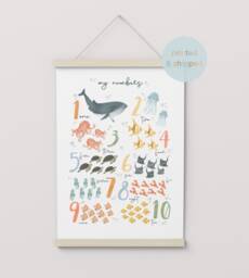 Numbers Print, Sea Animals Under The Ocean Nursery, Educational Scandi Nursery Decor, Playroom Prints, Kids Art - thumbnail 1