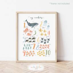 Numbers Print, Sea Animals Under The Ocean Nursery, Educational Scandi Nursery Decor, Playroom Prints, Kids Art - thumbnail 2