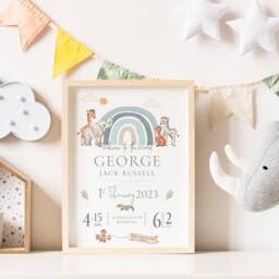 New Baby Boy Gift, Personalised Print For Boy, Gift Nursery Print Boys, Birth Stats - thumbnail 1