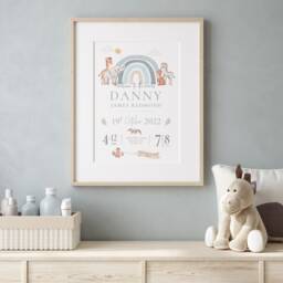 New Baby Boy Gift, Personalised Print For Boy, Gift Nursery Print Boys, Birth Stats - thumbnail 2